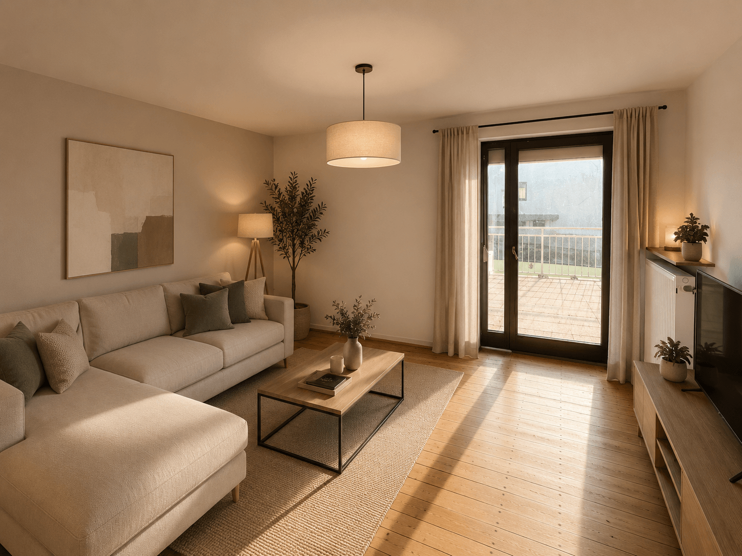 Wohnzimmer mit Zugang zur Dachterrasse